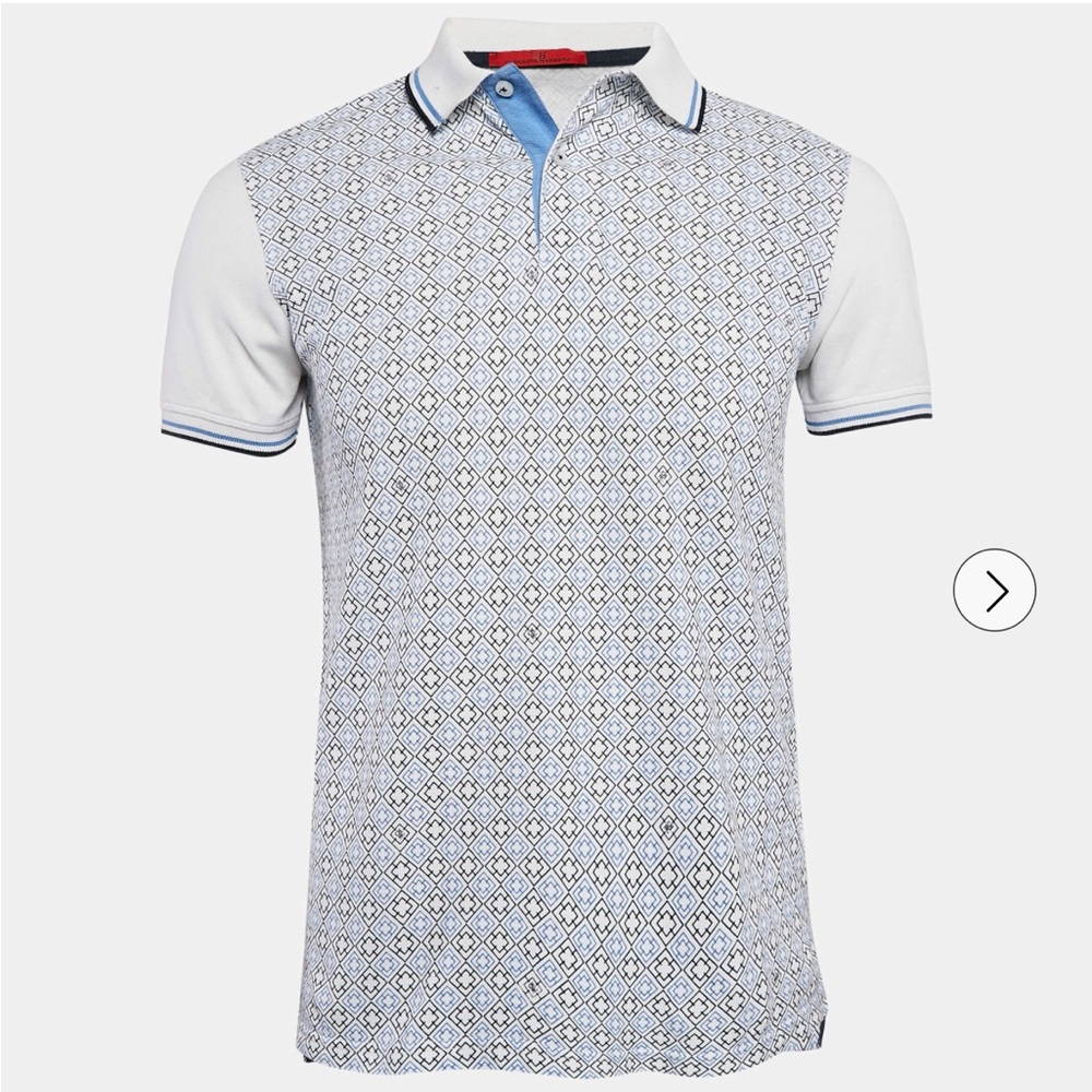 Carolina Herrera White & Light Blue Patterned Polo Shirt size XL